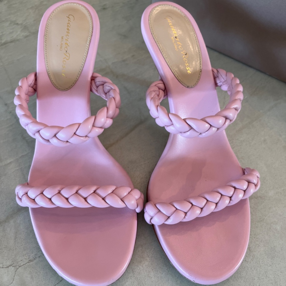 Gianvito Rossi Marley Braided Leather Sandal in Pink, Size 9